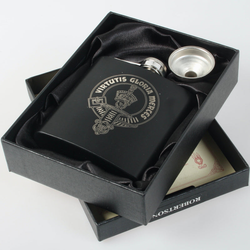 Robertson 6oz Engraved Clan Crest Hip Flask