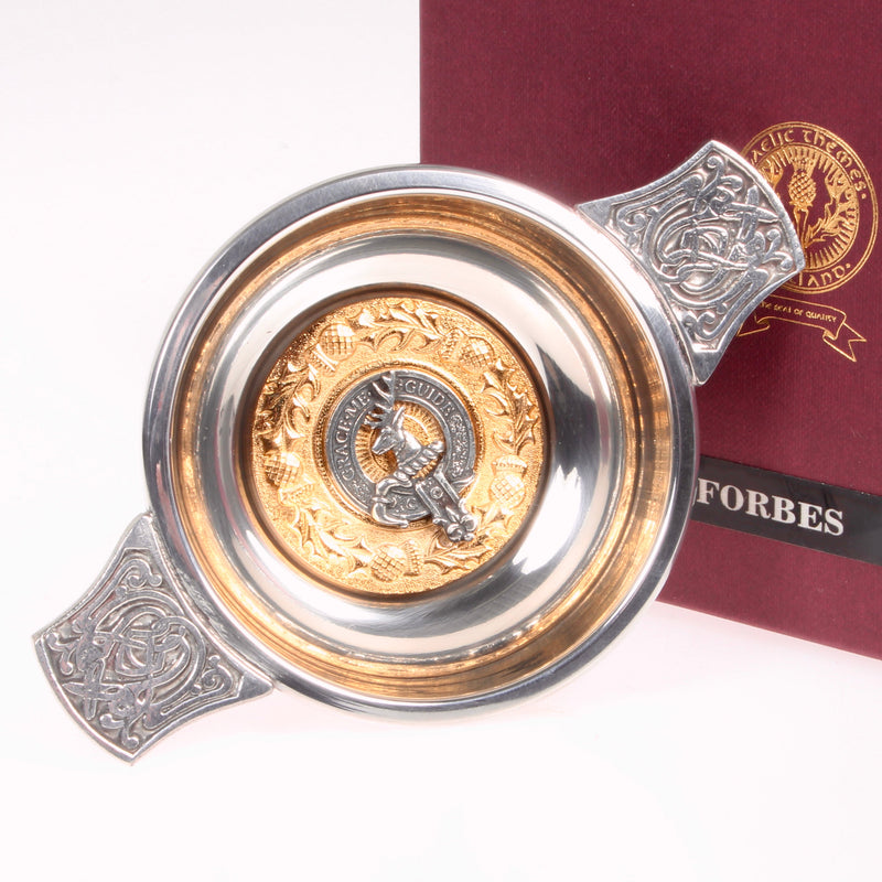 Forbes Clan Crest Quaich with Gold Trim