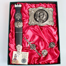 Display of the MacLaren Clan Crest Kilt Accessory Gift Set with kilt pin and sgian dubh, showcasing Scottish heritage.