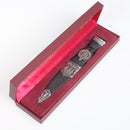 Wood Clan Crest Sgian Dubh - Stone Top featuring a premium quality stone top with gold foil backing and intricate pewter thistle design.