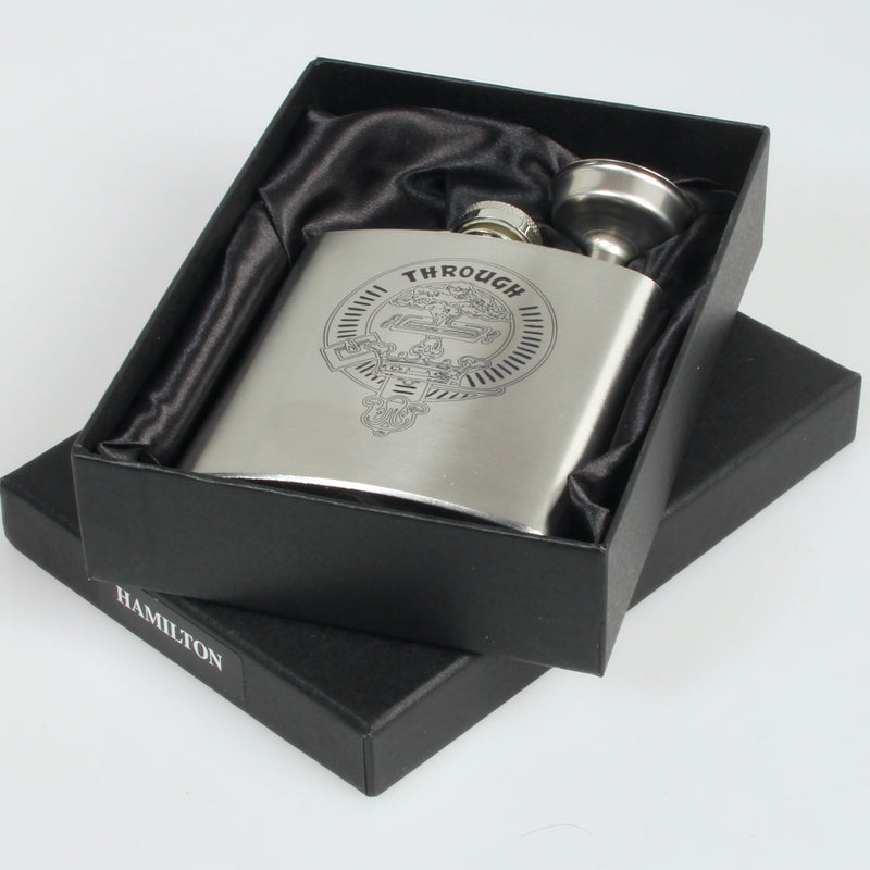 Hamilton 6oz Engraved Clan Crest Hip Flask