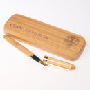 Clan Crest Engraved Fountain Pen Case with Pen showcasing elegant bamboo design and personalization option.