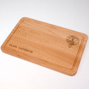 Cameron Clan Crest Engraved Wooden Chopping Board made of high-quality beech wood, showcasing a personalized clan crest, perfect for culinary tasks and as a unique gift.