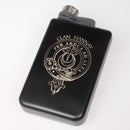 Clan Crest Black Steel 8oz Trekking Flask, matte black stainless steel design for outdoor adventures and custom clan engraving.