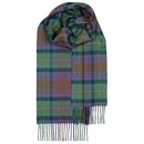 Stylish Bowhill Standard Tartan Lambswool Scarf worn around neck, demonstrating how to layer it with winter outfits.