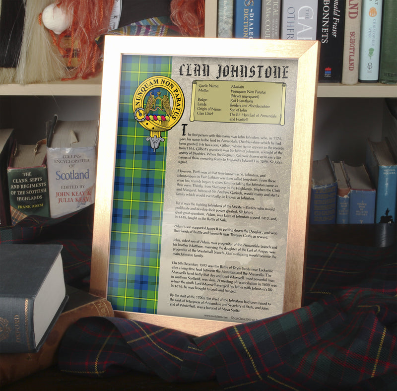 Johnstone Clan History Print - Choose Framed or Unframed