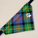 MacLennan Ancient Tartan Pet Bandana showcasing vibrant colors and classic Scottish pattern on a happy dog.