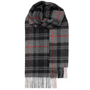Stylish Bowhill Standard Tartan Lambswool Scarves draped elegantly, highlighting the rich colors and craftsmanship by Lochcarron.