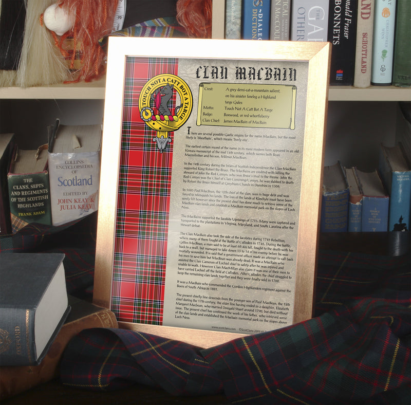 MacBain / MacBean Clan History Print - Choose Framed or Unframed.