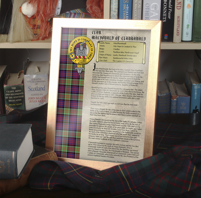 MacDonald of Clanranald  Clan History Print - Choose Framed or Unframed.