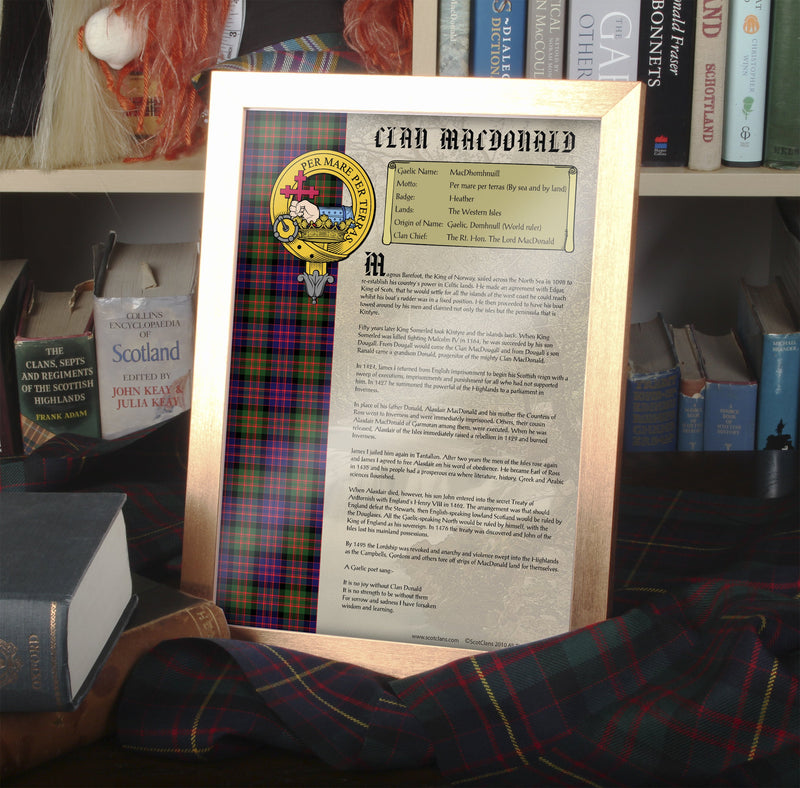 MacDonald Clan History Print - Choose Framed or Unframed.