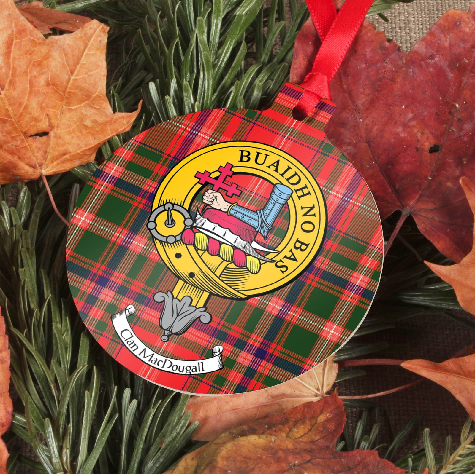 McDougall Ancient Tartan Crest Christmas Ceramic Ornament