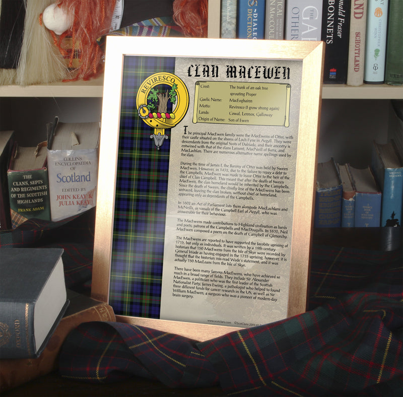 MacEwen Clan History Print - Choose Framed or Unframed.