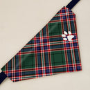 MacFarlane Hunting Modern Tartan Pet Bandana showcased on a dog, displaying the stylish tartan pattern and adjustable neck strap for a comfortable fit.