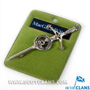 Clan Crest Pewter Kilt Pin with MacGillivray Crest, showcasing a detailed design and antique palladium finish, perfect for traditional Scottish wear.