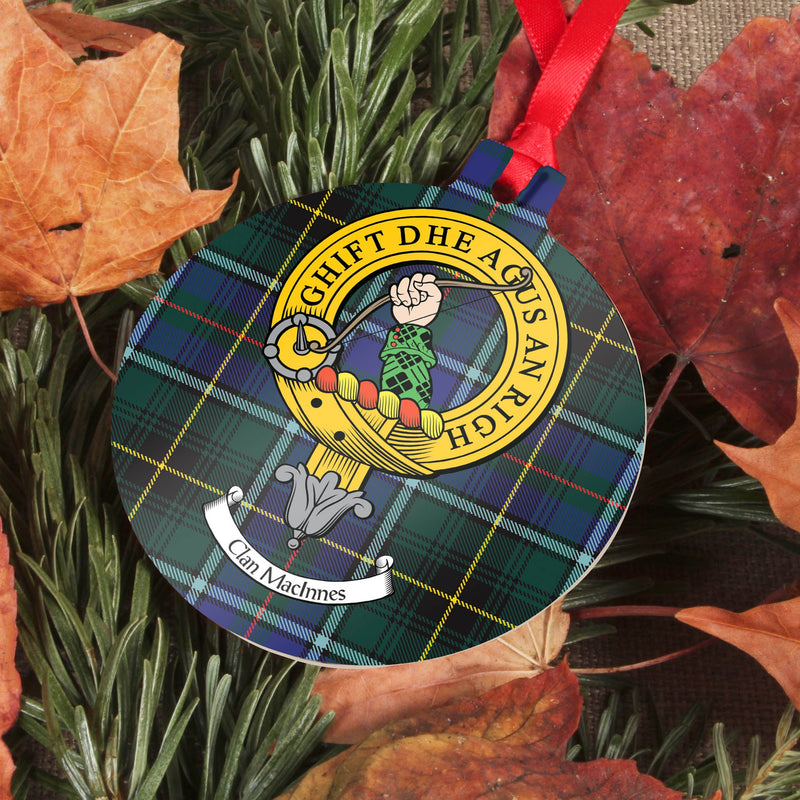 MacInnes Clan Crest and Tartan Metal Christmas Ornament - 6 Styles Available