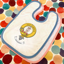 MacIntyre Clan Crest Baby Bib showcasing Scottish heritage, perfect for keeping infants clean during mealtime.
