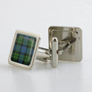 MacKay Modern Tartan Cufflinks in stylish metallic finish, showcasing the unique resin doming technique, perfect for adding a touch of elegance to your attire.