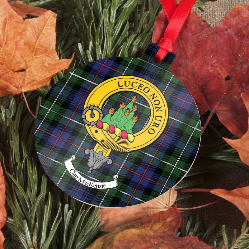 MacKenzie Clan Crest and Tartan Metal Christmas Ornament - 6 Styles Available