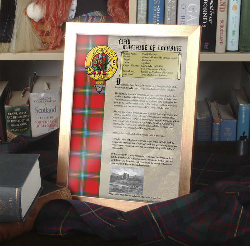 MacLaine Clan History Print - Choose Framed or Unframed.