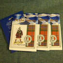 MacLean Clan Crest Coasters, set of 4 featuring RR McIan clan print, crest, and tartan design, made from durable plastic.