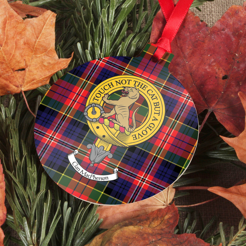 MacPherson Clan Crest and Tartan Metal Christmas Ornament - 6 Styles Available