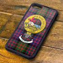 Stylish MacDonald Tartan and Clan Crest iPhone Rubber Case showcasing Scottish heritage with a robust aluminum back, perfect for iPhone models from 5 onwards.