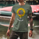 McIlvain Clan Crest Gents T Shirt featuring a bold clan crest design on a comfortable fabric, perfect for displaying clan pride during gatherings or casual outings.