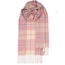 Elegant presentation of Bowhill Standard Tartan Lambswool Scarf draped over a coat, ideal for chilly days.
