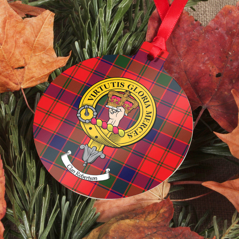 Robertson Clan Crest and Tartan Metal Christmas Ornament - 6 Styles Available