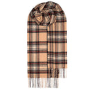Stylish Bowhill Standard Tartan Lambswool Scarves wrapped around a model, perfect for chilly days and adding Scottish heritage to any outfit.
