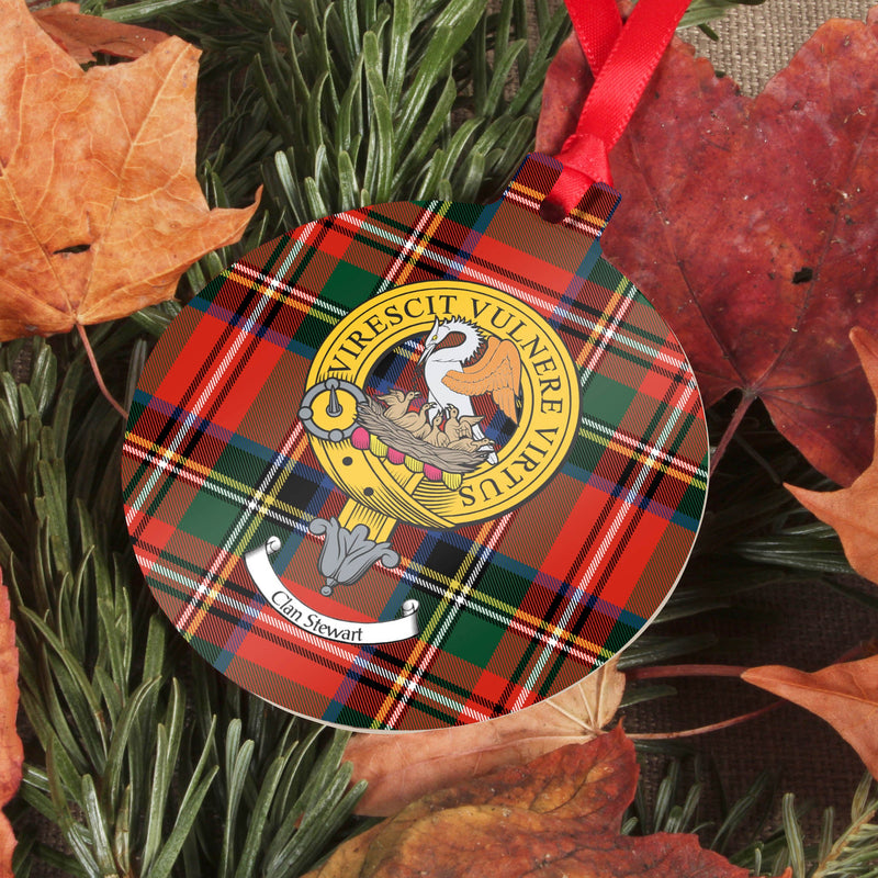 Stewart Clan Crest and Tartan Metal Christmas Ornament - 6 Styles Available