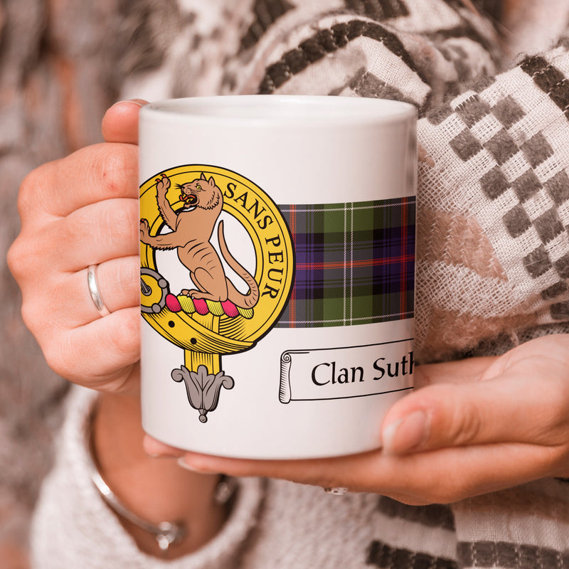 Sutherland Clan Crest and Tartan Mug