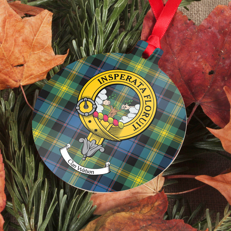 Watson  Clan Crest and Tartan Metal Christmas Ornament - 6 Styles Available