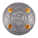 Clan Crest Pewter Plaid Brooch with Topaz Stone