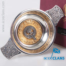 Anderson Clan Crest Quaich with Gold Trim showcasing the traditional Scottish cup of friendship, featuring a gold-plated insert around the custom clan crest.
