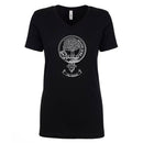 Clan Crest Ladies Outline T-Shirt displayed on a model, highlighting its comfortable fit.