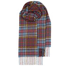 Stylish model wearing the Bowhill Standard Tartan Lambswool Scarf, demonstrating its versatility and elegance for winter wear.