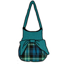 Arbuthnot Ancient Effie Bag featuring a MacDonald of Clanranald Ancient pattern with an Aqua top and bow, custom made from 100% Wool Melton.