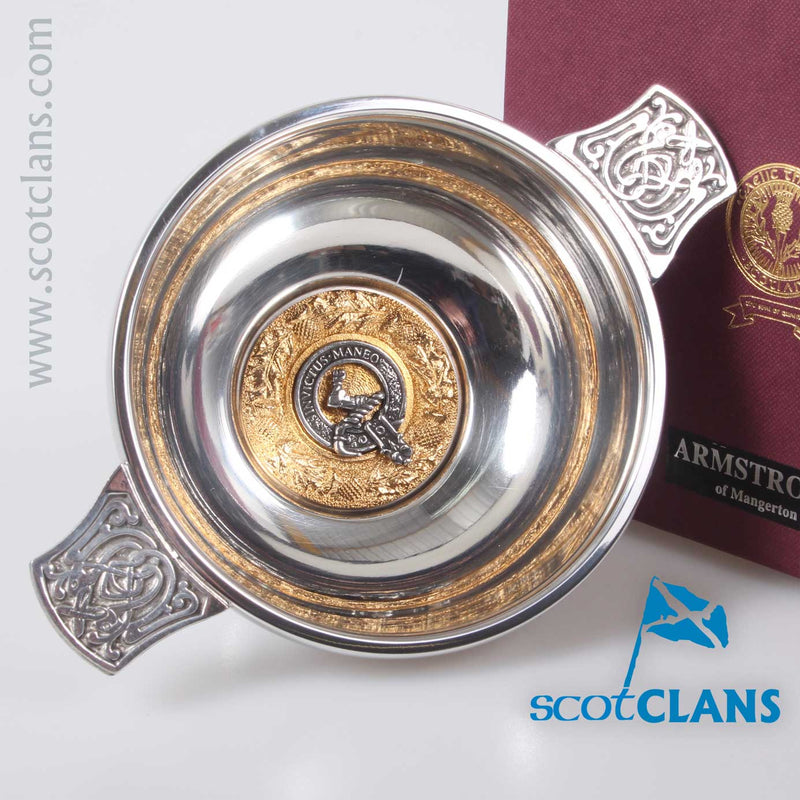 Armstrong Clan Crest Quaich with Gold Trim