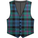 Baird Ancient Gents Waistcoat showcasing its premium wool tartan design and luxurious black satin back, perfect for formal events or a stylish statement.