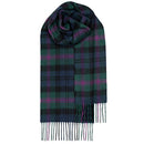 Charming Bowhill Standard Tartan Lambswool Scarf showcasing a vibrant green and gold tartan pattern, perfect for adding a touch of Scottish heritage.
