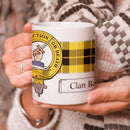 Barclay Crest and Tartan Mug featuring a traditional Scottish clan design, perfect for showing your clan pride with every sip.