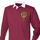 Brown Clan Crest Embroidered Rugby Shirt showcasing traditional style with a taped collar and rubber buttons.