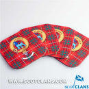 Close-up of the Bruce Clan Crest and Tartan Wooden Coaster 4 Pack highlighting durability and craftsmanship.