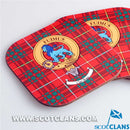 Bruce Clan Crest and Tartan Wooden Coaster 4 Pack showcasing a vibrant gloss finish with intricate clan designs.