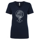 Bruce Clan Crest Ladies Outline T-Shirt showcasing its stylish V-neck design and soft premium cotton fabric, perfect for proud Scots.