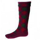 Diced Hose in Burgundy & Tartan Green by House of Cheviot, showcasing a traditional Scottish design with elegant argyle patterns crafted from luxurious Merino wool.