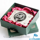 Presentation box for Campbell Pewter Clan Crest Buckle for kilt belts, highlighting the craftsmanship.
