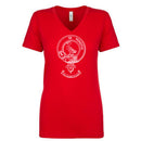 Campbell of Cawdor Clan Crest Ladies Outline T-Shirt displayed on a model showcasing its stylish V-neck design.